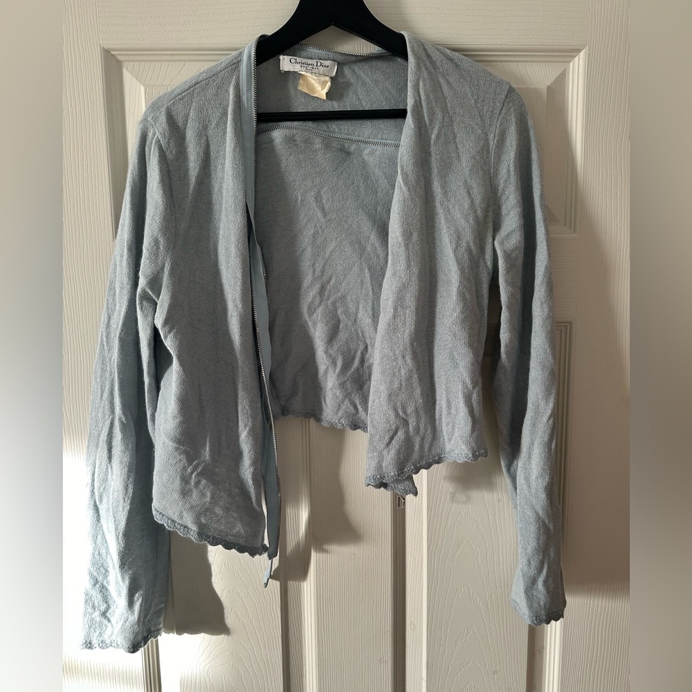 Christian Dior Blue Cashmere Zip Sweater Cardigan